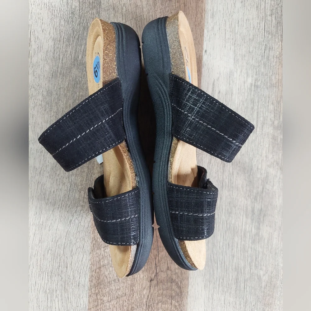 Clarks Collection Shoes Women Black Adjustable Slide Sandals April Dusk Size 6.5